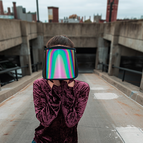 A woman with TV mask